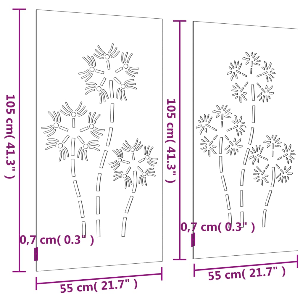 Decorazioni Muro da Giardino 2pz 105x55 cm Fiore Acciaio Corten - homemem39