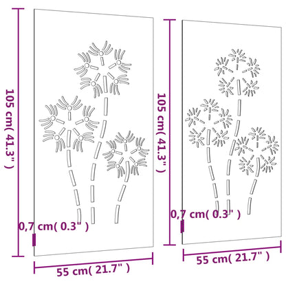 Decorazioni Muro da Giardino 2pz 105x55 cm Fiore Acciaio Corten - homemem39