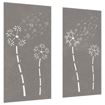Decorazioni Muro da Giardino 2pz 105x55 cm Fiore Acciaio Corten - homemem39
