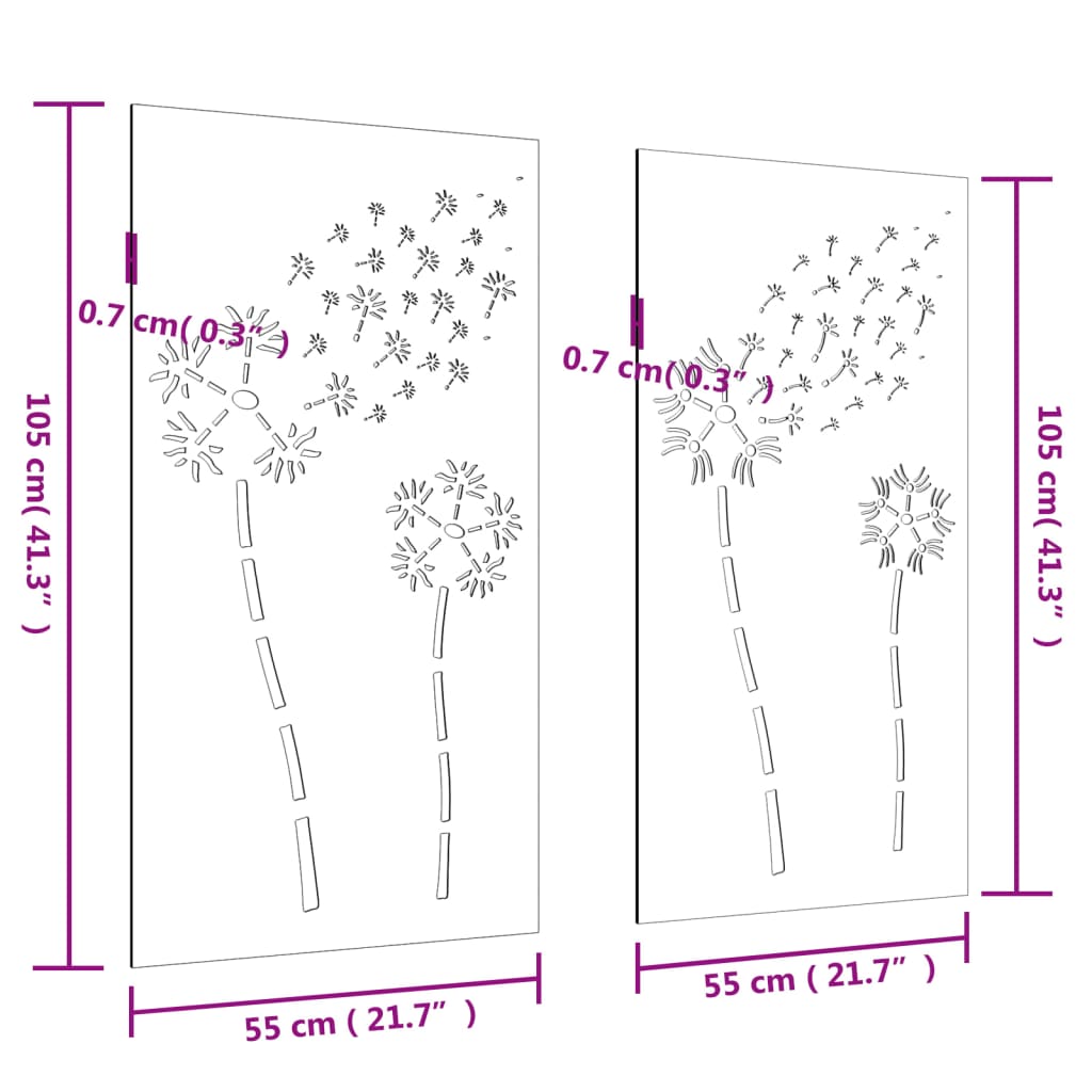 Decorazioni Muro da Giardino 2pz 105x55 cm Fiore Acciaio Corten - homemem39