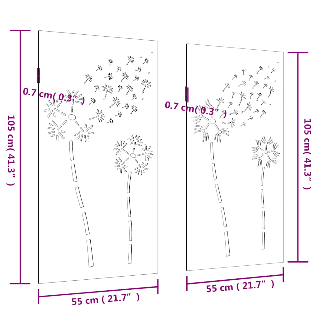 Decorazioni Muro da Giardino 2pz 105x55 cm Fiore Acciaio Corten | homemem39