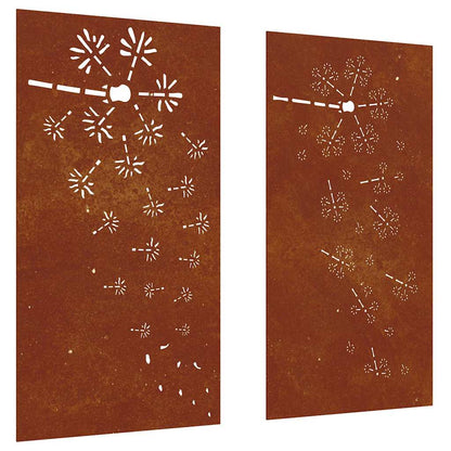 Decorazioni Muro da Giardino 2pz 105x55 cm Fiore Acciaio Corten | homemem39