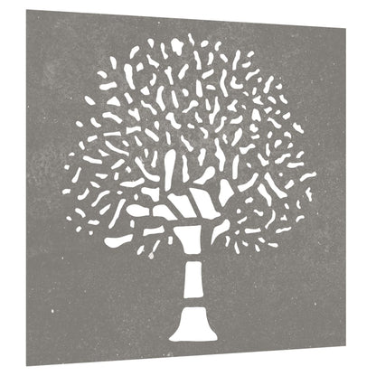 Decorazione Muro da Giardino 55x55 cm Albero in Acciaio Corten - homemem39