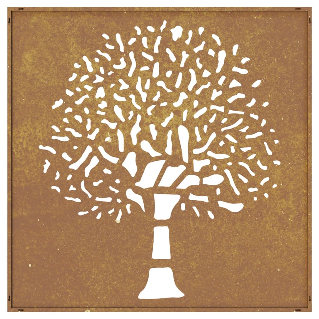 Decorazione Muro da Giardino 55x55 cm Albero in Acciaio Corten - homemem39