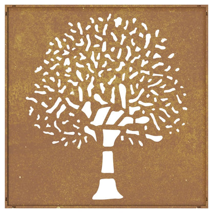 Decorazione Muro da Giardino 55x55 cm Albero in Acciaio Corten - homemem39