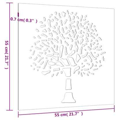 Decorazione Muro da Giardino 55x55 cm Albero in Acciaio Corten - homemem39