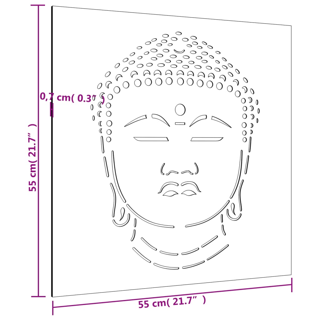 Decorazione Muro Giardino 55x55 cm Testa Buddha Acciaio Corten - homemem39