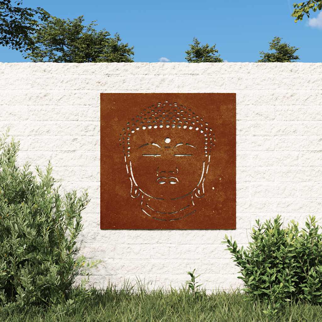 Decorazione Muro Giardino 55x55 cm Testa Buddha Acciaio Corten | homemem39
