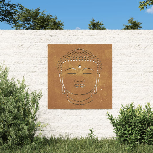 Decorazione Muro Giardino 55x55 cm Testa Buddha Acciaio Corten - homemem39