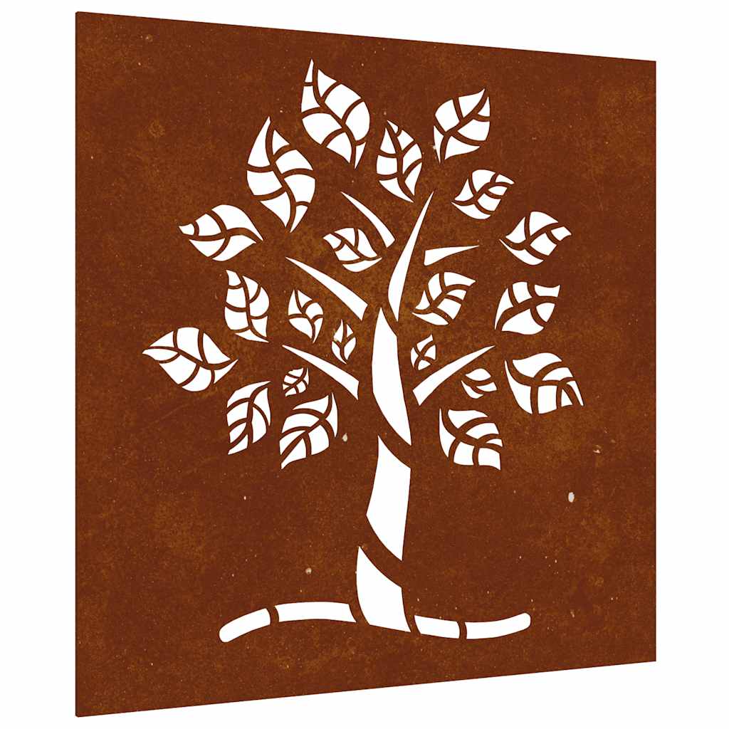 Decorazione Muro da Giardino 55x55 cm Albero in Acciaio Corten