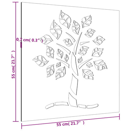 Decorazione Muro da Giardino 55x55 cm Albero in Acciaio Corten - homemem39