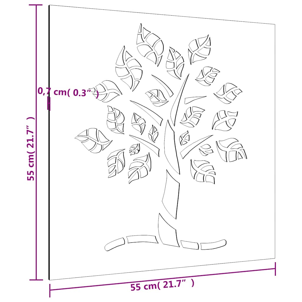 Decorazione Muro da Giardino 55x55 cm Albero in Acciaio Corten | homemem39
