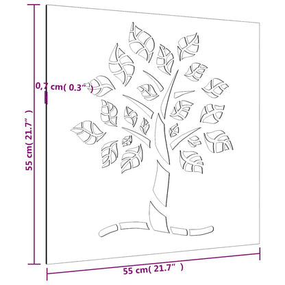 Decorazione Muro da Giardino 55x55 cm Albero in Acciaio Corten | homemem39