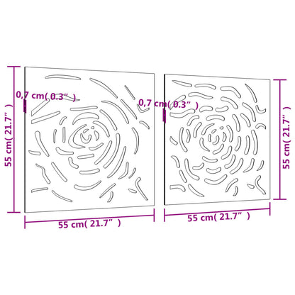 Decorazioni Muro Giardino 2 pz 55x55 cm Rosa in Acciaio Corten - homemem39