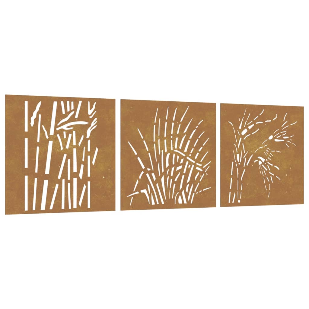 Decorazioni Muro Giardino 3 pz 55x55 cm Erba in Acciaio Corten