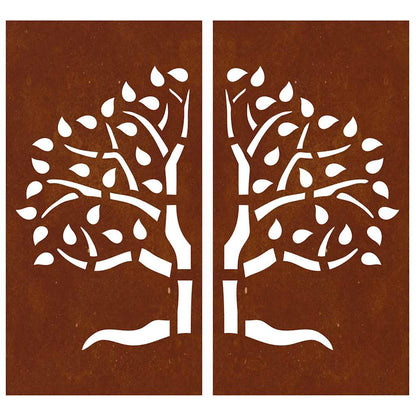 Decorazioni Muro Giardino 2 pz 105x55 cm Albero Acciaio Corten | homemem39