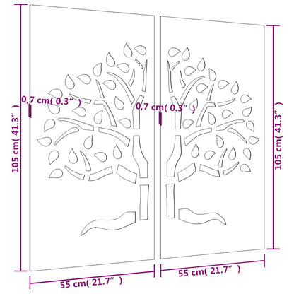 Decorazioni Muro Giardino 2 pz 105x55 cm Albero Acciaio Corten | homemem39