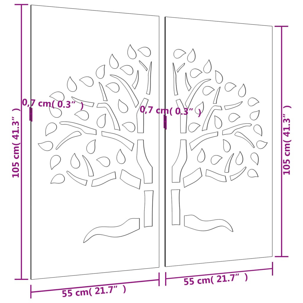 Decorazioni Muro Giardino 2 pz 105x55 cm Albero Acciaio Corten - homemem39