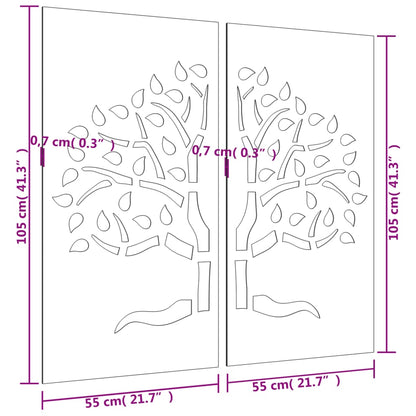 Decorazioni Muro Giardino 2 pz 105x55 cm Albero Acciaio Corten - homemem39