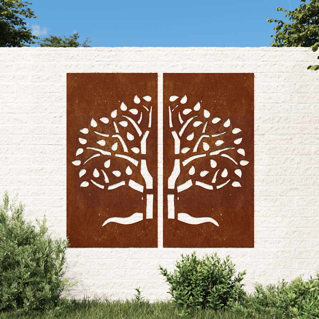 Decorazioni Muro Giardino 2 pz 105x55 cm Albero Acciaio Corten | homemem39