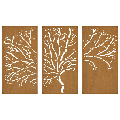 Decorazioni Muro Giardino 3pz 105x55 cm Albero Acciaio Corten