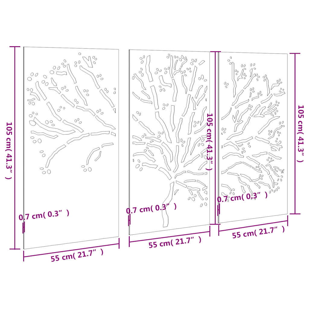Decorazioni Muro Giardino 3pz 105x55 cm Albero Acciaio Corten | homemem39