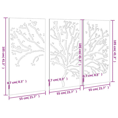 Decorazioni Muro Giardino 3pz 105x55 cm Albero Acciaio Corten | homemem39