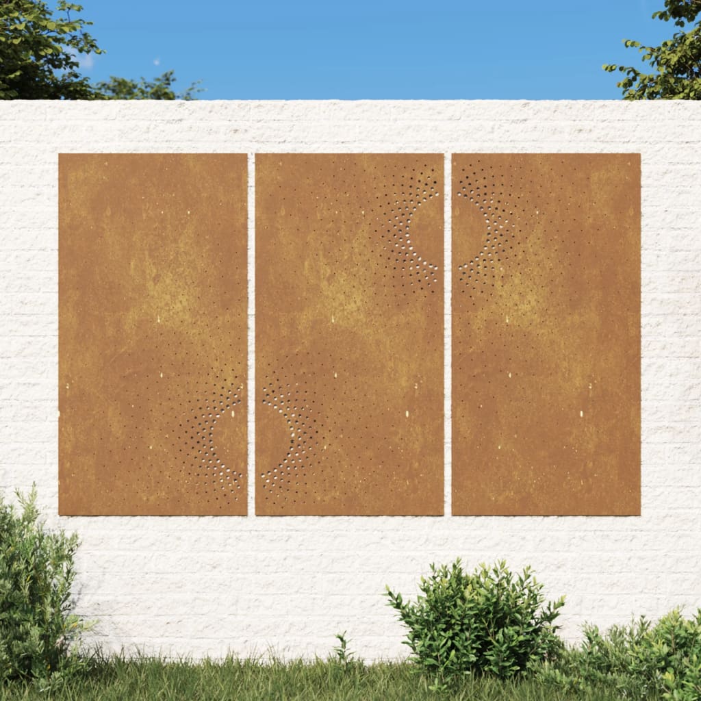 Decorazioni Muro da Giardino 3 pz 105x55 cm Sole Acciaio Corten - homemem39