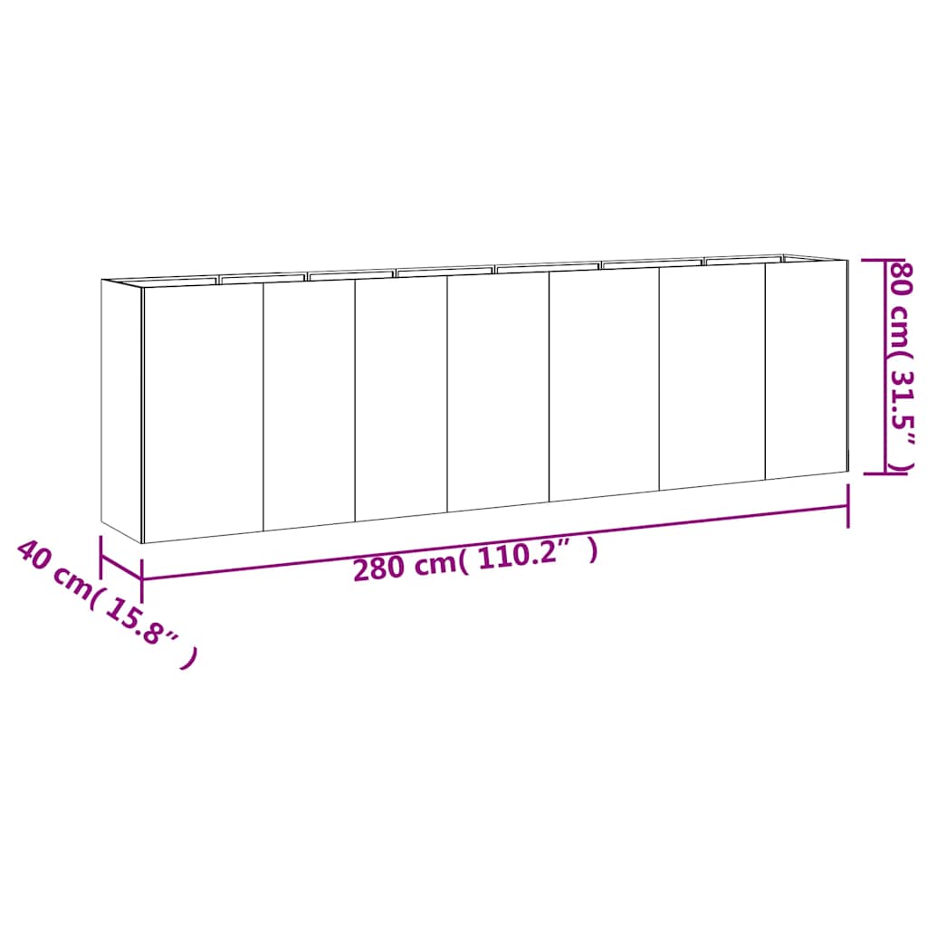 Fioriera Rialzata da Giardino 280x40x80 cm in Acciaio Corten | homemem39