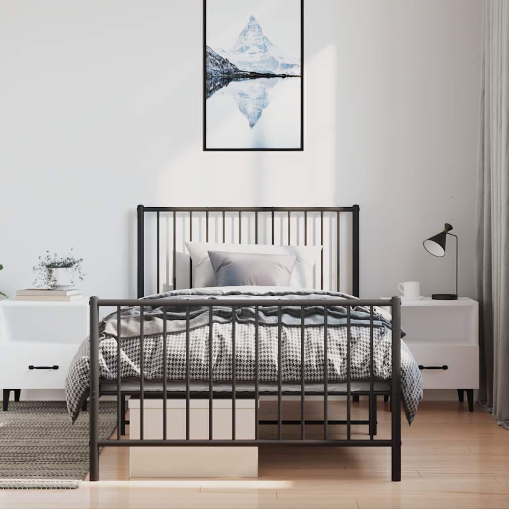 Giroletto con Testiera e Pediera Metallo Nero 100x200 cm