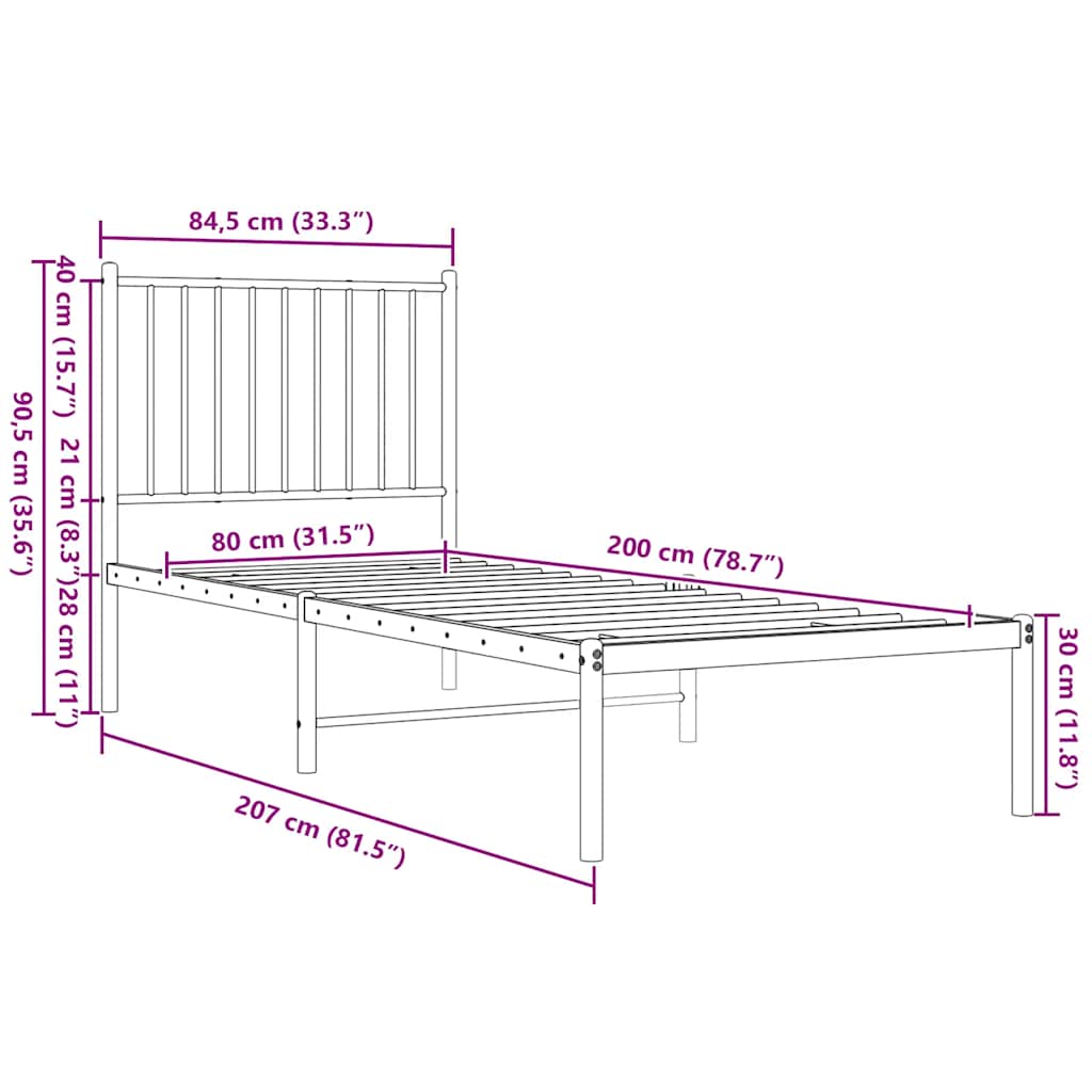 Giroletto con Testiera Metallo Bianco 80x200 cm | homemem39