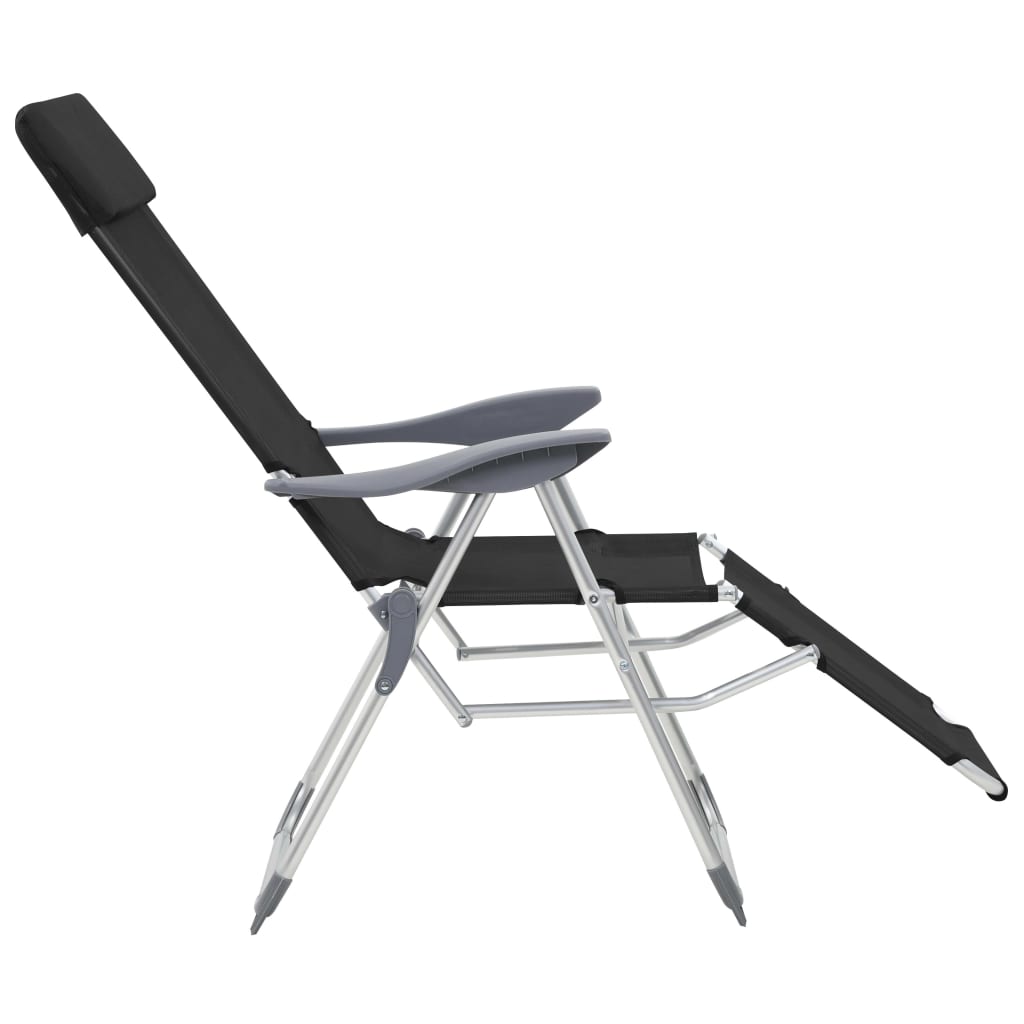Sedie Campeggio Pieghevoli con Poggiapiedi 2pz Nero Textilene | homemem39