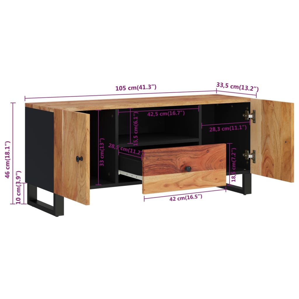 Mobile TV 105x33,5x46cm Legno Massello Acacia Legno Multistrato - homemem39