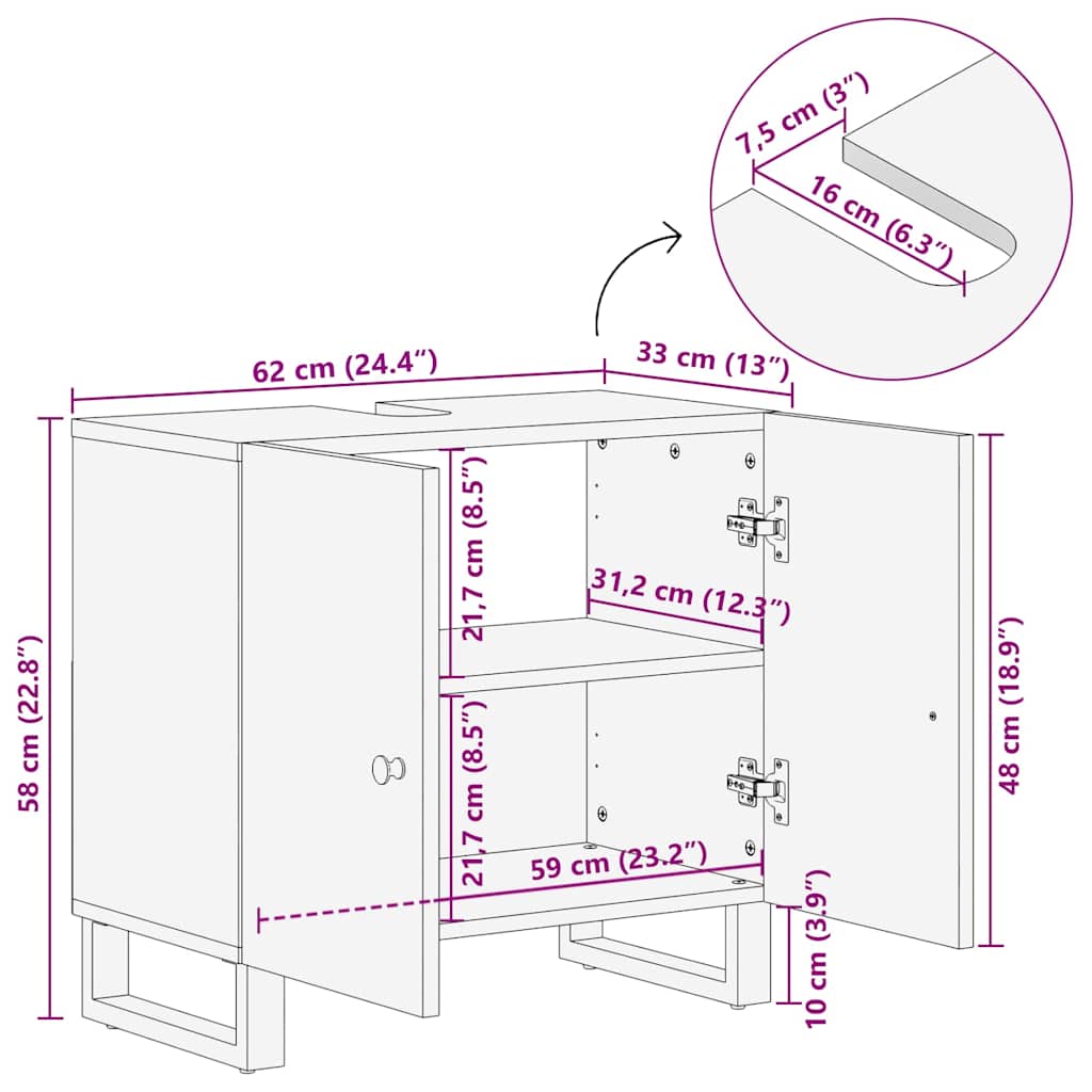 Mobile Lavabo 62x33x58 cm Legno Massello Recupero e Multistrato | homemem39