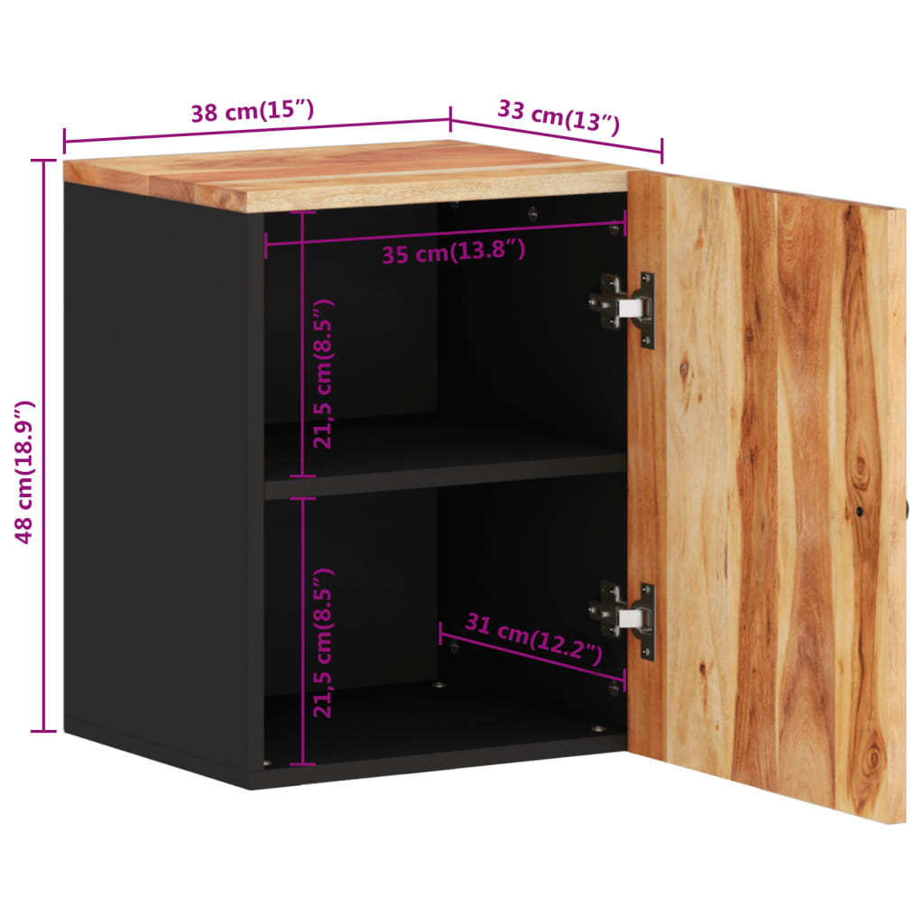 Mobile da Bagno a Parete 38x33x48cm in Legno Massello di Acacia | homemem39