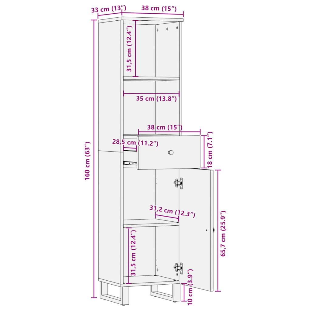 Mobile da Bagno 38x33x160 cm in Legno Massello di Recupero | homemem39
