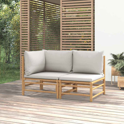 Set Salotto da Giardino 2pz con Cuscini Grigio Chiaro Bambù | homemem39
