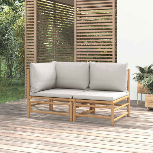 Set Salotto da Giardino 2pz con Cuscini Grigio Chiaro Bambù | homemem39