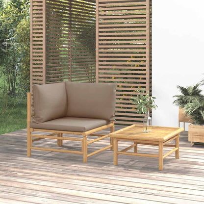 Set Salotto da Giardino 2pz con Cuscini Tortora Bambù - homemem39