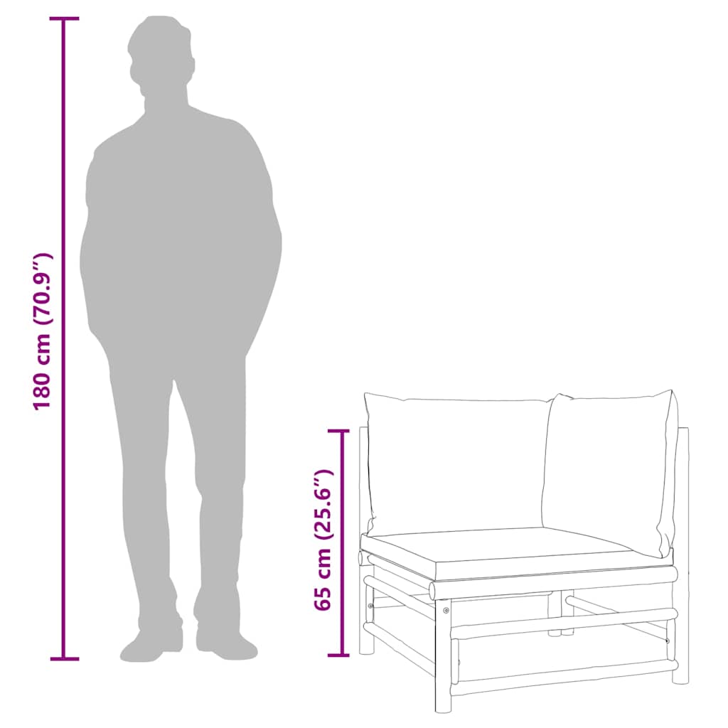 Divano Angolare da Giardino con Cuscini Tortora in Bambù