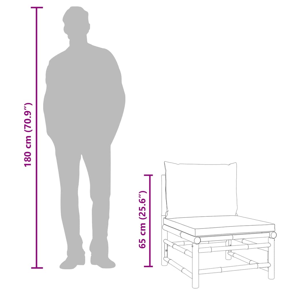 Divano Centrale da Giardino con Cuscini Tortora in Bambù - homemem39