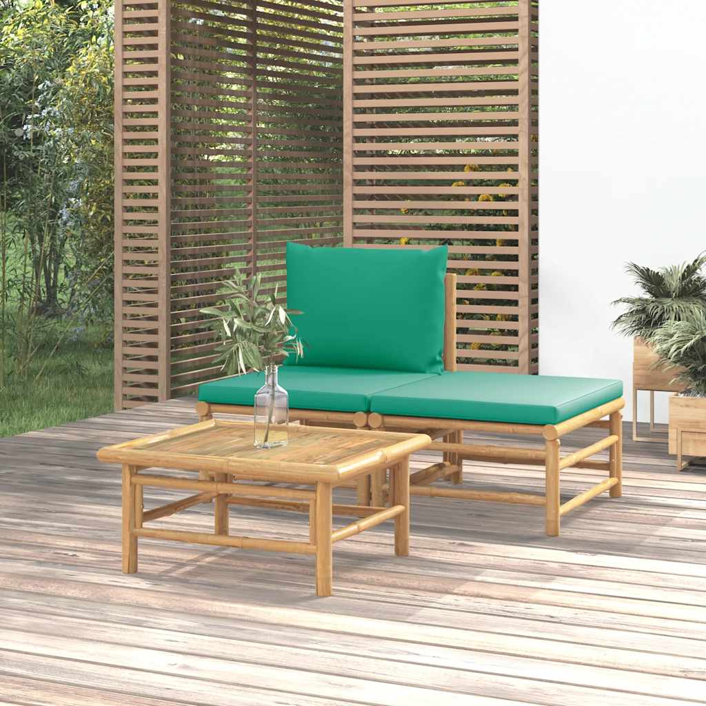 Set Salotto da Giardino 3pz con Cuscini Verdi Bambù | homemem39