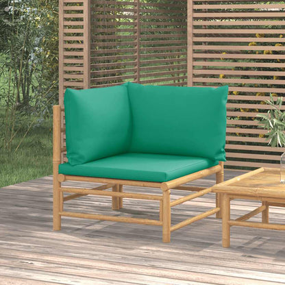Divano Angolare da Giardino con Cuscini Verdi in Bambù | homemem39