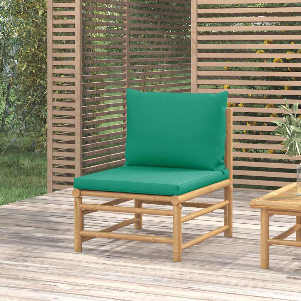 Divano Centrale da Giardino con Cuscini Verdi in Bambù | homemem39