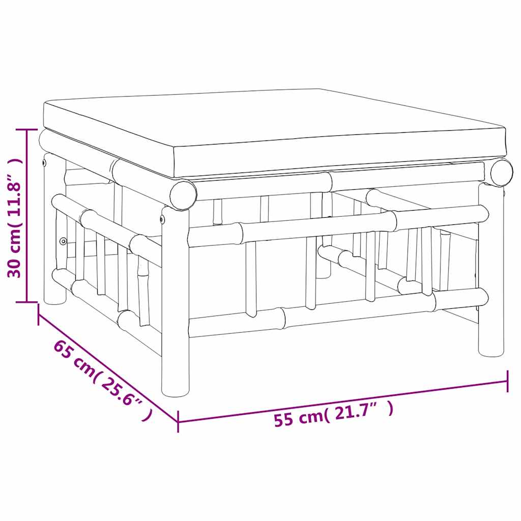 Set Salotto da Giardino 3pz con Cuscini Bianco Crema in Bambù - homemem39