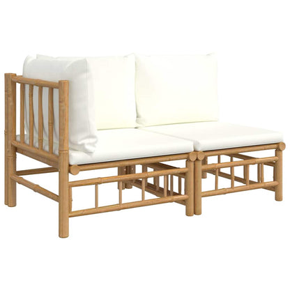 Set Salotto da Giardino 2pz con Cuscini Bianco Crema in Bambù | homemem39