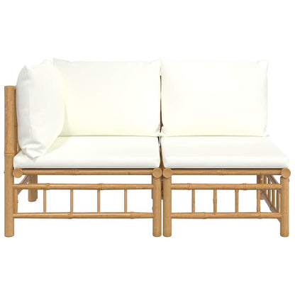 Set Salotto da Giardino 2pz con Cuscini Bianco Crema in Bambù | homemem39