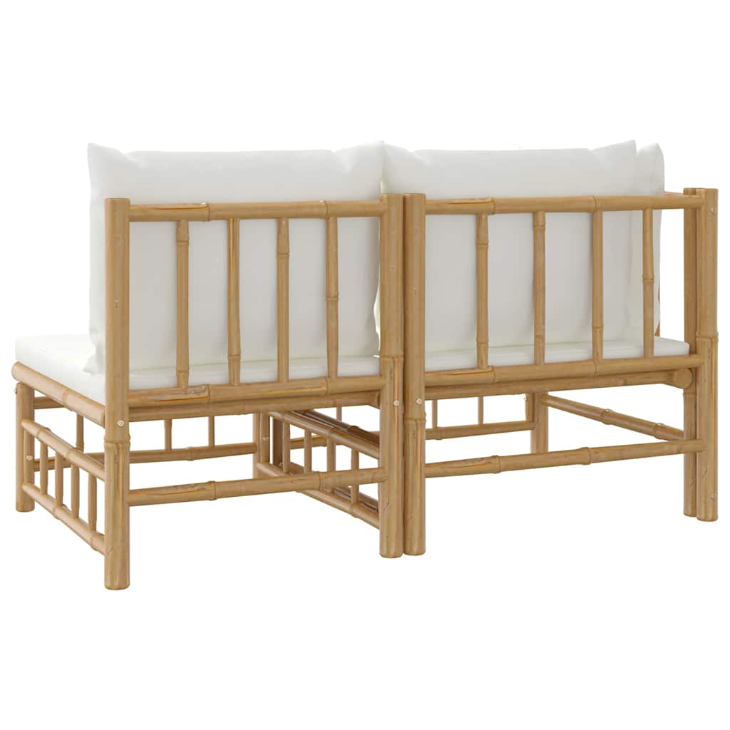 Set Salotto da Giardino 2pz con Cuscini Bianco Crema in Bambù | homemem39