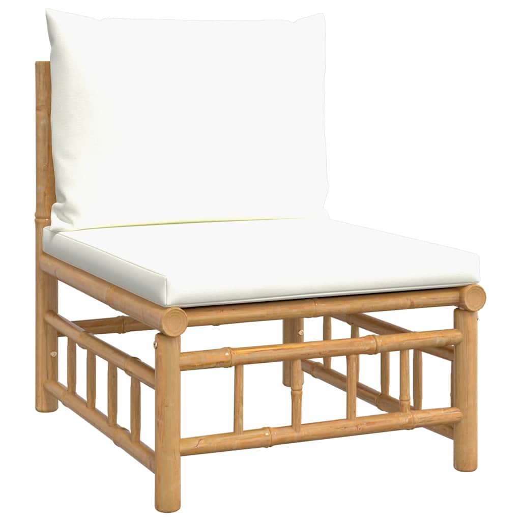 Set Salotto da Giardino 2pz con Cuscini Bianco Crema in Bambù | homemem39