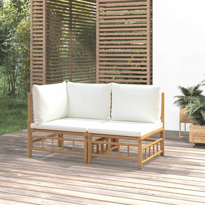 Set Salotto da Giardino 2pz con Cuscini Bianco Crema in Bambù | homemem39